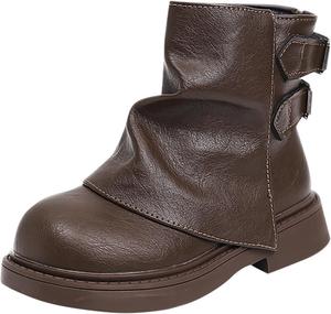 Детские ботильоны для девочек из искусственной кожи с боковой молнией, ковбойские короткие сапожки для детей 3-11 лет Zzalalana, Brown