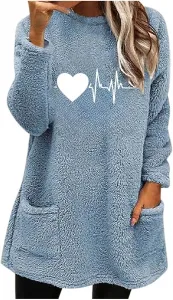 Свитшот Love Heart Sherpa для женщин, уютный флисовый с карманами