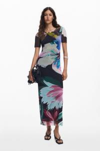 Женское приталенное платье с акварельным цветочным принтом Desigual, Black