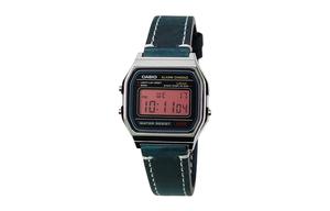 CASIO Мужские часы Retrofit Series с кварцевым механизмом и ремешком из натуральной кожи, черный циферблат