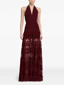 Кружевное платье с воротником-халтер от Elie Saab, красный