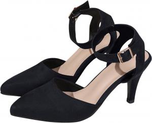 Женские сандалии Ctreela с открытой пяткой и ремешком на щиколотке, каблук-лодочка, искусственная замша, элегантный заостренный носок, туфли для женщин, Black