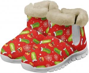Женские зимние сапоги Jeiento Christmas Snow с пушистой мягкой текстурой, противоскользящей подошвой, удобные для прогулок на улице, Christmas Pickles Bell
