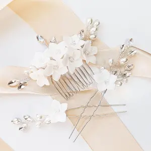 Коконет, набор гребней с булавками, цветами, кубическими цирконами, свадебные серебряные украшения, головной убор Kokonet