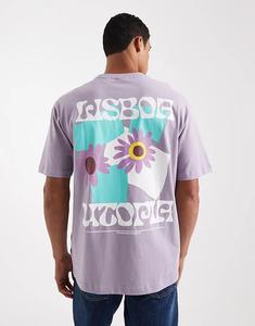 Футболка ONLY & SONS свободного кроя с принтом Лиссабона на спине сиреневого цвета