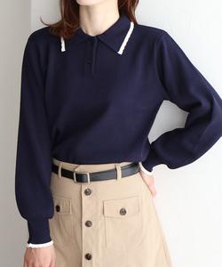 Вязаное поло с фестончатым краем Pierrot, цвет Navy X Off-White