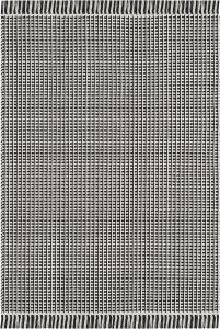 Ковер SAFAVIEH, 92 x 153 см, Montauk Collection, Ivory & Black, ручной работы, плоское плетение в стиле бохо-ранчо с бахромой из хлопка, идеально подходит для помещений с высокой проходимостью: прихожая, гостиная, спальня (MTK340D)