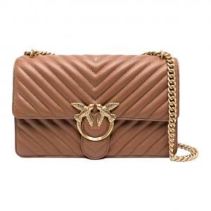 PINKO Коричневая женская сумка через плечо из телячьей кожи