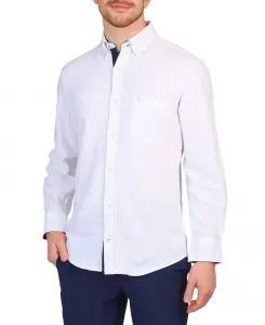Мужская однотонная рубашка с длинным рукавом из смесового льна Tailorbyrd, белый