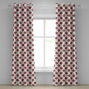 Штора на люверсах ABAKUHAUS Яблоко, нарисованное вручную мультяшное яблоко, органическое, сочное, вкусное, полезное для здоровья, декоративное, двухпанельное, 280 см x 260 см, цвет: темно-коралловый, зеленый, белый