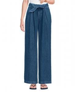 Женские брюки из саржи с высокой резинкой, надеваемые через голову, со складками и широкими штанинами Lands' End, Crawford wash