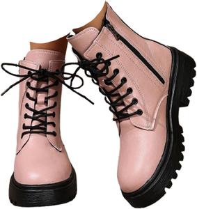 Женские ботинки - короткие шнурованные ботильоны с подошвой и боковой молнией | Ботинки для женщин | Ботильоны для женщин Generic, Pink -B