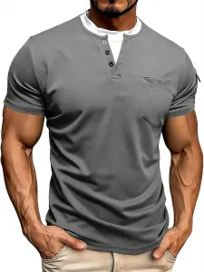 Мужская повседневная рубашка-поло Henley с коротким рукавом Slim Fit