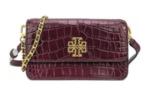 TORY BURCH Сумка Britten Crocodile Pattern Leather через плечо кросс-боди мини женская бордовая