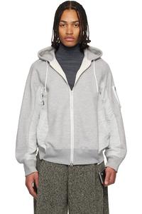 Толстовка из серой губчатой ткани и нейлонового твила Sacai, L Gray/L Gray