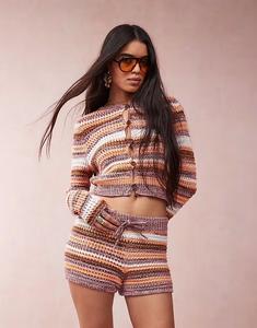 Вязаный кардиган в полоску крючком из пряжи многокруточной вязки Asos Design, мультиколор