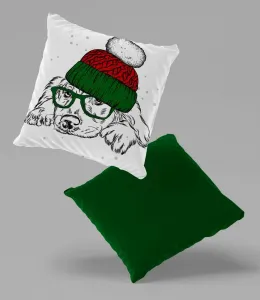 Подушка ПРЕМИУМ велюровая Собака в зимней шапке 40х40 см, декоративная с наполнителем, для гостиной, спальни или в качестве рождественского подарка для любителей собак 5made