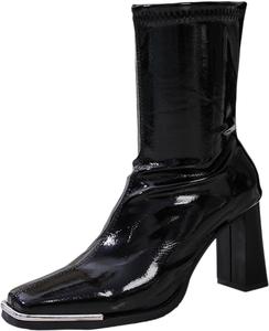 Модные ботильоны для женщин с круглым носком, массивным каблуком на платформе, из кожи, с молнией, удобные ботинки до щиколотки Generic, Black