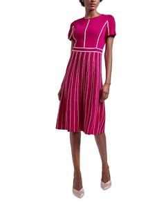 Платье А-силуэта с контрастной окантовкой и вырезом-жемчужиной Misook, розовый