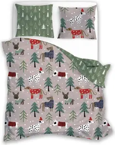 Рождественский зимний комплект постельного белья 140 x 200 см + 70 x 90 см - Рождественская собака texpot