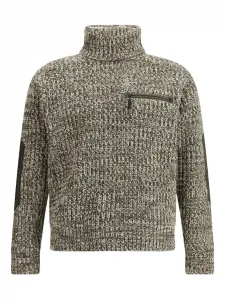 Свитер с накладками на локтях и карманом на молнии Moncler Grenoble, зеленый