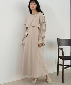 Флисовое платье с рукавами и ленточками