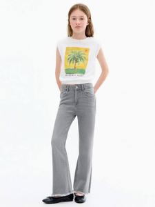 Детские джинсы Demin с пятью карманами, расклешенные и с эффектом потертостей Mango, Open Grey