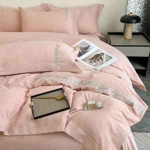 LUOLAI HOME Комплект постельного белья: пододеяльник 220x240 см, простыня, наволочки, хлопок, утолщенный и молотый, цвет пудровый