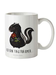 Детская кружка со скунсом, цветком и надписью на белом фоне. Mr. & Mrs. Panda