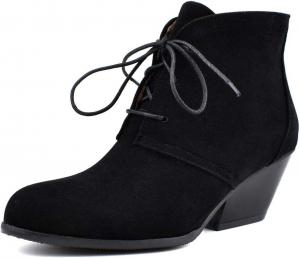 Женские ботильоны на танкетке MIOKE с замшевой верхней частью, круглым носком, шнуровкой, удобным средним каблуком, короткие зимние ботинки, Black-Velvet Lined