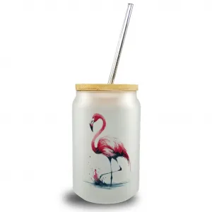 Стакан для питья Розовый фламинго с бамбуковой крышкой speecheese