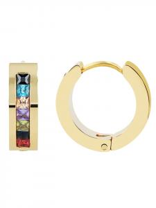 Adeliás Женские серьги - серьги-кольца на шарнирах из нержавеющей стали с золотыми стразами