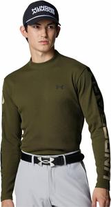 Мужская футболка-поло для гольфа Under Armour UA Drive Waffle с длинным рукавом и воротником-стойкой, черный/зеленый