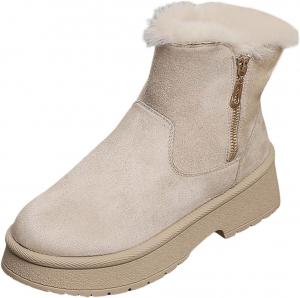 Зимние женские ботинки для улицы, с защитой от скольжения, замшевые, на платформе, с молнией, пушистые, с меховой подкладкой, зимняя обувь для женщин Generic, #A08-Beige