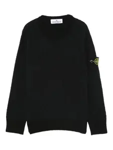 Свитер с круглым вырезом и нашивкой с логотипом Stone Island Junior, черный