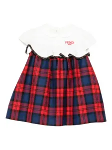 Платье с оборками в клетку тартан FENDI KIDS, белый