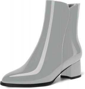 Женские осенне-зимние ботильоны ROSERWISH с круглым носком, боковой молнией, модные, лаковые, с массивным низким каблуком 2 дюйма