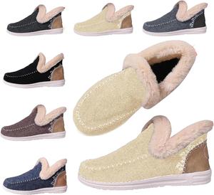 Женские зимние плоские пушистые снежные ботинки, утепленные искусственным мехом, противоскользящие ботильоны на щиколотке, модные повседневные короткие ботиночки с круглым носком Generic, White