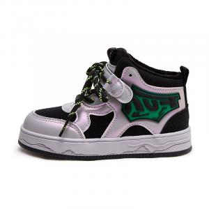 Warrior Противоскользящие, Износостойкие, Термо Утепленные Высокие Детские Скейтбординговые Кроссовки Черные Зеленые Детские, Черные Зеленые-На Флисовой Подкладке