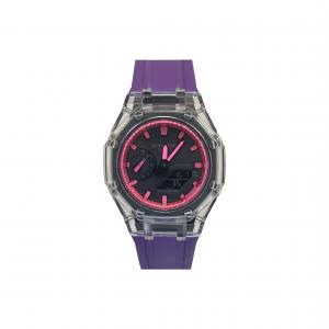 Часы Casio G-Shock Analog-Digital 2100 Series, арт. GA-2100-1A1, фиолетовый/прозрачный/черно-розовый