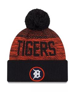 Мужская темно-синяя спортивная вязаная шапка с манжетами и помпоном Detroit Tigers Authentic Collection New Era, синий