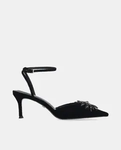 Текстильные туфли на каблуке с заостренным носком Lola Cruz, черный