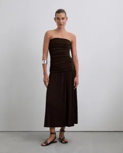Женское миди-платье с открытыми плечами и деталями со сборкой Scalpers, коричневый