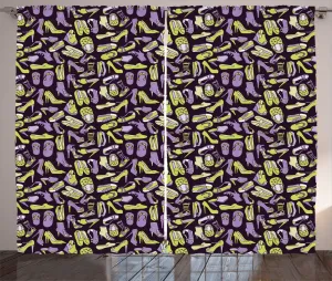 Модная штора в деревенском стиле ABAKUHAUS, различные виды искусства Обувь, универсальные ленточные шторы для гостиной с петлями и крючками, 280 x 225 см, зелено-фиолетовый и темно-фиолетовый Abakuhaus