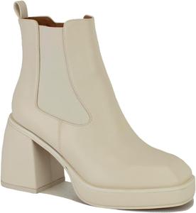 Женские Ботинки на Щиколотку Gogo с Квадратным Носком, Челси на Платформе, Ботинки с Толстым Каблуком и Резиновой Подошвой, Модные Ботинки, Ковбойские Ботинки Beast Fashion, Ivory