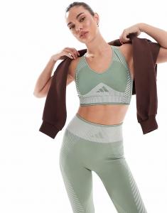 Спортивный бюстгальтер adidas Training D4T с лёгкой поддержкой серебристо-зелёного цвета Adidas Performance