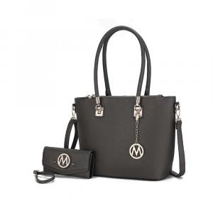 Женская сумка-тоут Vanessa с кошельком на запястье, набор из цельной веганской кожи и сумочки от Mia K MKF Collection By Mia K., цвет charcoal