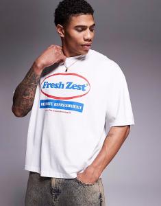 Футболка свободного кроя ASOS DESIGN свободного кроя с текстовой графикой белого цвета