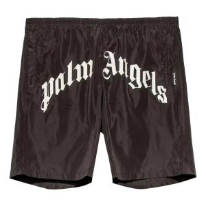 Спортивные шорты Palm Angels Curved Logo Swim Short 'Black White', черный