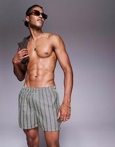 Короткие шорты для плавания ASOS DESIGN в зеленую полоску